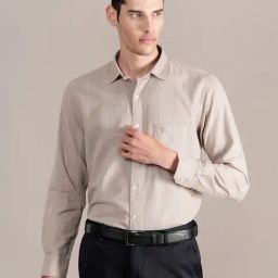 Cantabil Grey Cotton Regular Fit Striped Shirt-image-77