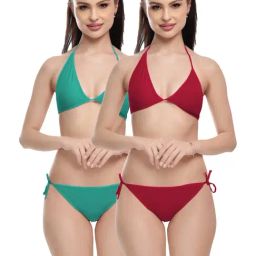 FIMS Green & Maroon Plain Bra Panty Sets - Pack Of 2-image-57