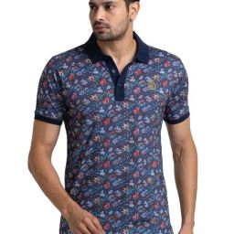ColorPlus Blue Tailored Fit Printed Polo T-Shirt-image-42