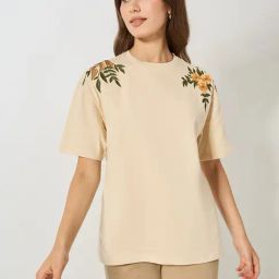 Styli Beige Cotton Embroidered Oversized T-Shirt-picture-24