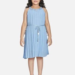 Peppermint Girls Blue Solid Dress-picture-0