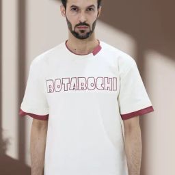 Botabochi Cream Cotton Regular fit Typography T-Shirt-3