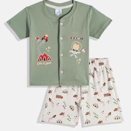 Kidszi Infant Boys Printed Pure Cotton Jhabla With Shorts-image-95