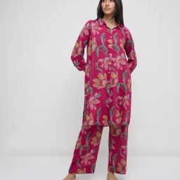 Utsa by Westside Magenta Floral Patterned A-Line Kurta-image-82
