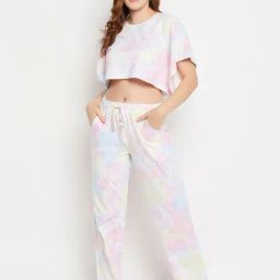 Clovia Multicolored Cotton Printed Crop Top Pyjamas Set-image-42