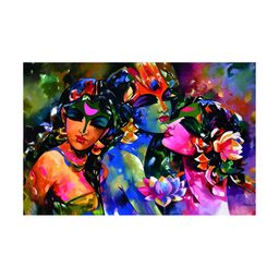 Inephos Orange & Blue Radha Krishna Art Religious Wall Painting-image-6