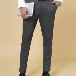 Byford by Pantaloons Dark Grey Regular Fit Printed Trousers-image-100