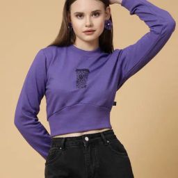 Rigo Purple Printed Crop Sweatshirt-image-37