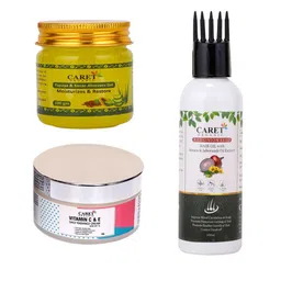 CARET ORGANIC Vitamin C & E Cream, Kesar & Aloevera Gel & Onion Hair Oil-14