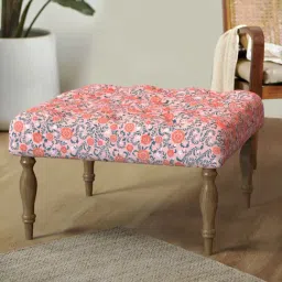 Chumbak Earthy Floral Pink Sheesham Wood English Ottoman-image-19