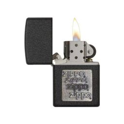 Zippo Black Crackle Gold Logo Brass Windproof Pocket Lighter-image-56