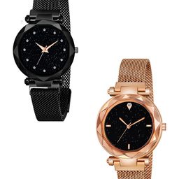 CSAMON Women Pack Of 2 Embellished Analogue Watch GR_379 _black_12_RoseGold_4_figar-image-53