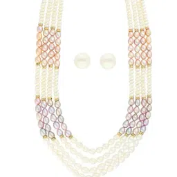 Sri Jagdamba Pearls Golden Alloy Necklace & Earring Set-image-50