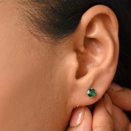 Clara 92.5 Sterling Silver Dark Green Minimal Daily Wear Stud Earrings for Kids Girls-image-8