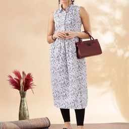 Anouk Floral Printed Shirt Collar Pure Cotton A-Line Kurta-picture-17