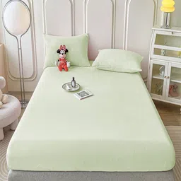 JC HOME Green 160 TC Fitted King Bedsheet with 2 Pillow Covers-image-86