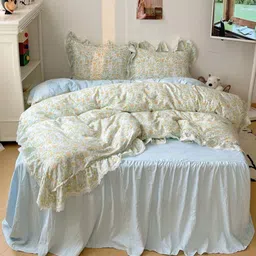JC HOME Blue & Yellow Floral Polycotton 3 Piece Double Extra Large Regular Bedding Set-23