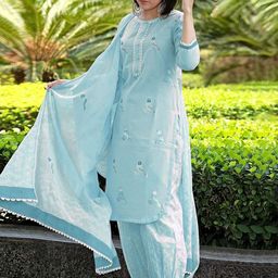 GoSriKi Women Floral Embroidered Regular Kurta with Harem Pants & With Dupatta-picture-31