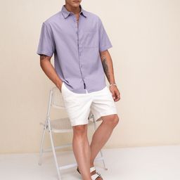 HIGHLANDER Men Cutaway Collar Solid Cotton Oversized Casual Shirt-image-85