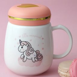 A Vintage Affair Cloud Printed Ceramic Unicorn Mason Jar Mug With Lid Multicolour - 400 ml-26