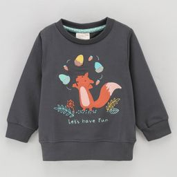 Ollypop Cotton Knit Full Sleeves Fox Patched Sweatshirt - Ash Grey-image-32