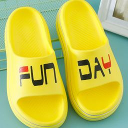 Honeyhap Slip on Sliders with Text Graphics - Yellow-picture-0