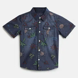 Guess Half Sleeves  Plant & Palm Tree Printed  PRINTED Shirt - Blue-picture-37