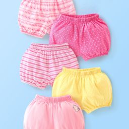 Babyhug 100% Cotton Bloomers Cat Print & Striped Pack Of 5 - Pink Yellow-image-4