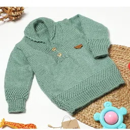 Shilpshakti Full Sleeves Solid Handmade Sweater - Teal Blue-picture-6