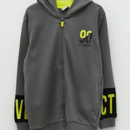 LC Waikiki Full Sleeves Placement Text Printed Cotton Hooded Zipper Sweatshirt - Dark Grey-picture-1