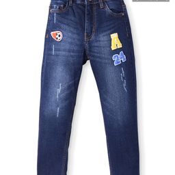 Pine Kids Full Length Washed Denim Jeans With Football Patch Detailing - Blue-image-15