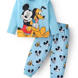 Babyhug Disney Single Jersey Cotton Knit Full Sleeves Mickey Mouse Print Night Suit - Sky Blue-image-49