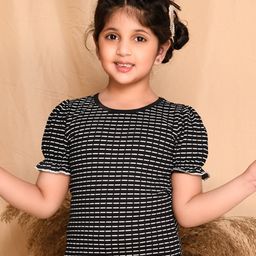 Kids Cave Half Sleeves Striped Printed Top - Black-image-4