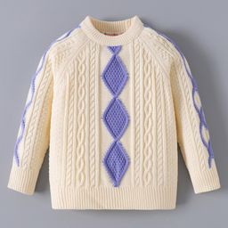 Kookie Kids Full Sleeves Pullover Sweater with Cable Knit Design - Cream-picture-27