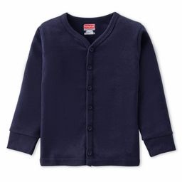 Babyhug Front Open Full Sleeves Solid Thermal Vest - Navy Blue-image-4