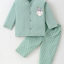 Tango Interlock Knit Full Sleeves Night Suit With Elephant  & Stars Print - Green-image-85
