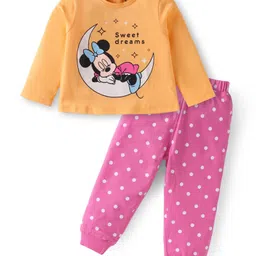 Babyhug Disney Single Jersey Knit Full Sleeves Night Suit With Minnie Mouse Graphics - Orange & Pink-picture-33