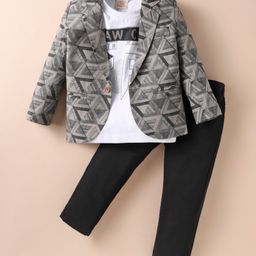 Rikidoos Full Sleeves Abstract Printed Blazer With Tee & Pant - Grey & Black-image-8