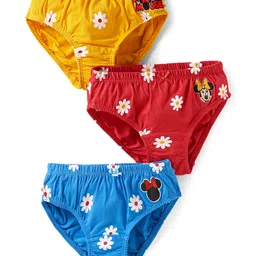 HoneyHap Disney Cotton Lycra Knit Panties with Minnie Mouse Graphics & Floral Print Pack Of 3 -Yellow Red &Blue-picture-49