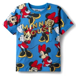 Babyhug Disney Single Jersey Knit Half Sleeves T-Shirt with Minnie Mouse Graphics & Gold Foil Detailing - Blue-picture-15