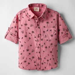 Rikidoos Cotton Full Sleeves Palm Trees Printed Shirt - Chalk Pink-image-77