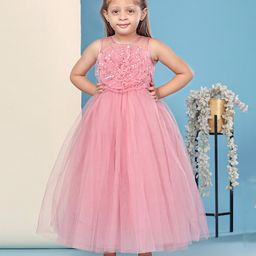 Toy Balloon Kids Sleeveless Floral Applique Detailed Sequins Embellished Gown - Rose Pink-image-55