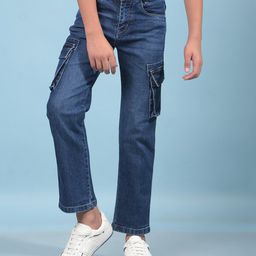 CRIMSOUNE CLUB Cotton Solid Cargo Jeans - Royal Blue-image-33