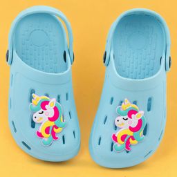 Yellow Bee Solid Perforated Clogs With Unicorn Charm - Blue-image-16