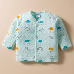 Tango Knit Full Sleeves Front Open Jhabla With Umbrella Print - Aqua-picture-40