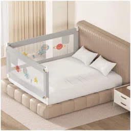 Kids Station Foldable Toddler Bed Rail Guard 2 Sides, Grey (200 x 150 cm / 6.6ft x 5ft) Baby Safety Fence with See-Through Mesh for Queen Size Bed with Pocket, Patently Designed-picture-38