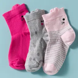 Mustang Knitted Ankle Length Socks with Animal Polka Dots & Stripes Design Pack of 3 - Light Pink & Fuchsia-picture-23