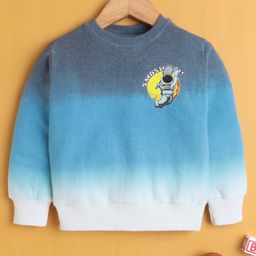 BUMZEE Cotton Knit Full Sleeves Winterwear Sweatshirt with Smash Text Print - Light Blue-picture-45