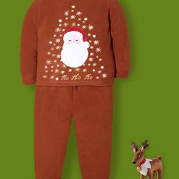 Cherry Crumble By Nitt Hyman Knit Full Sleeves Ho Ho Ho Text Embroidered Winter Night Suit Set - Brown-picture-17