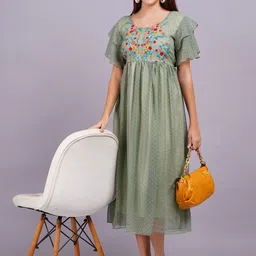 JC4U Women Georgette Fit & Flare Midi Dress-image-18
